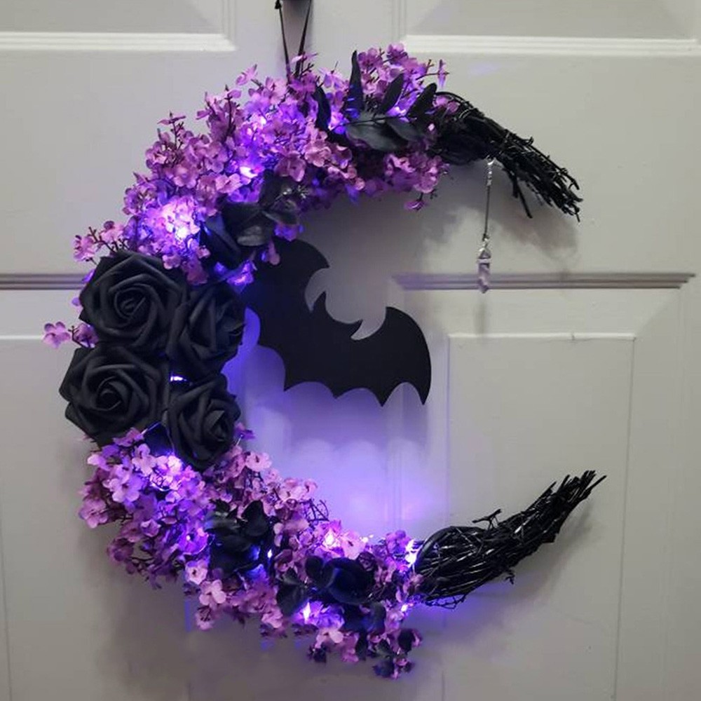 Bat Moon Wreath Gothic Crescent Moon Wreath