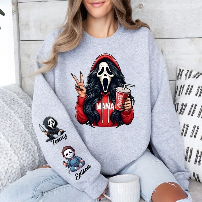 Custom Halloween MAMA Sweatshirt/Hoodie with Kid's Names on the Sleeve