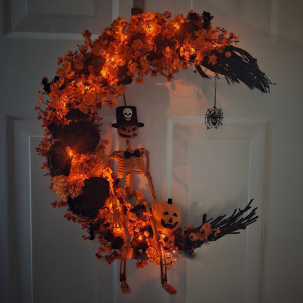 Halloween Skeleton Moon Wreath