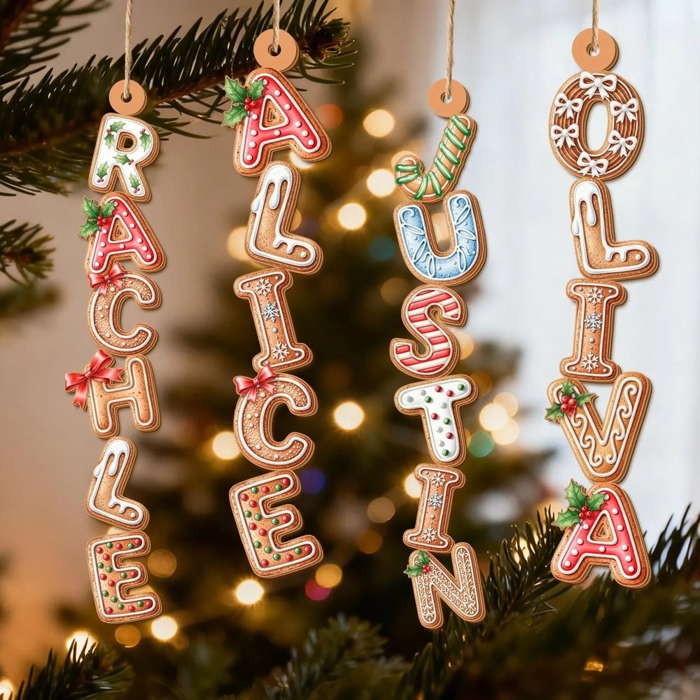 Personalized Gingerbread Alphabet Ornament Kids Name Ornament Christmas Tag for Stockings