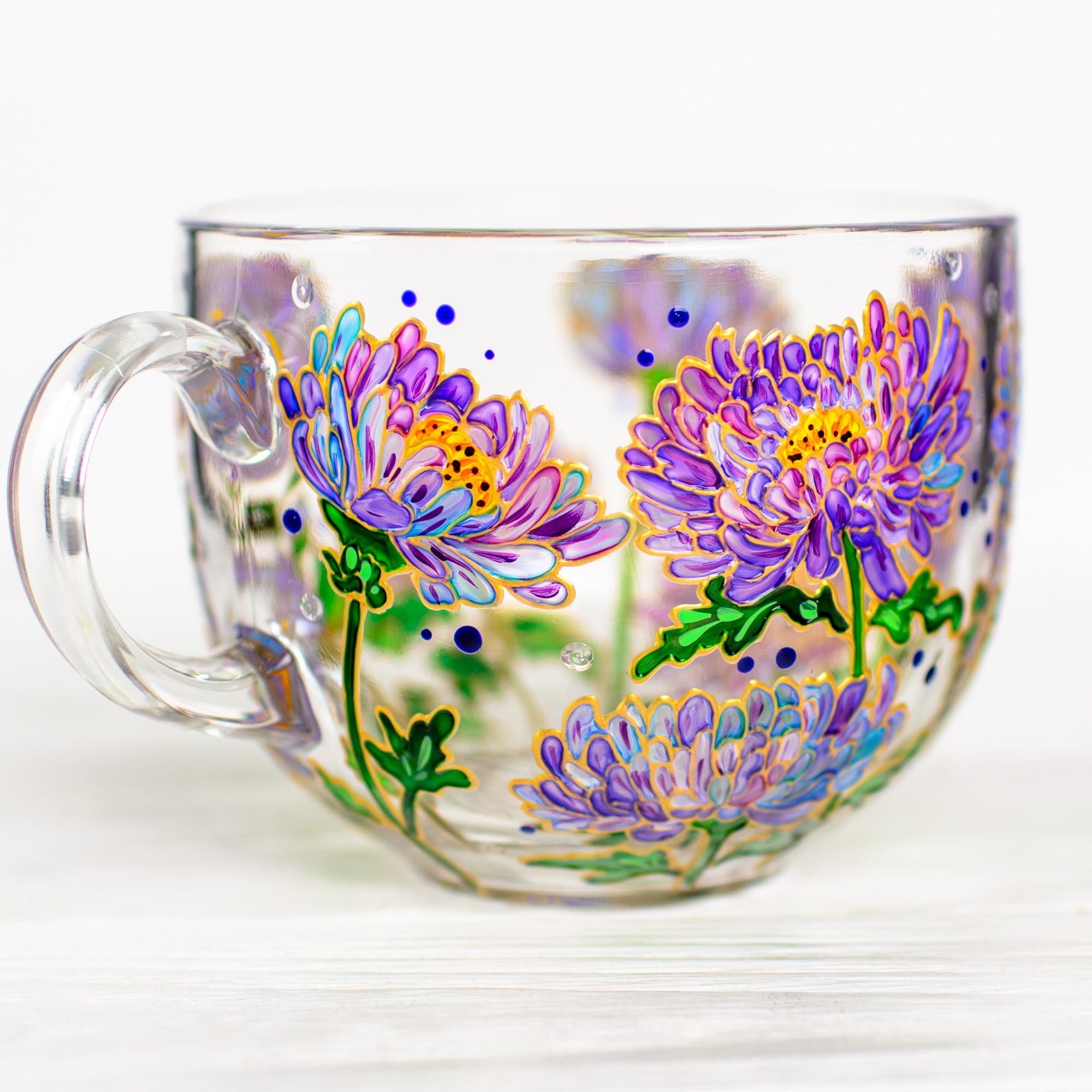 September Birth Flower Glass Mug Featuring Aster Flowers Mother Day Gift Birthday Gift 