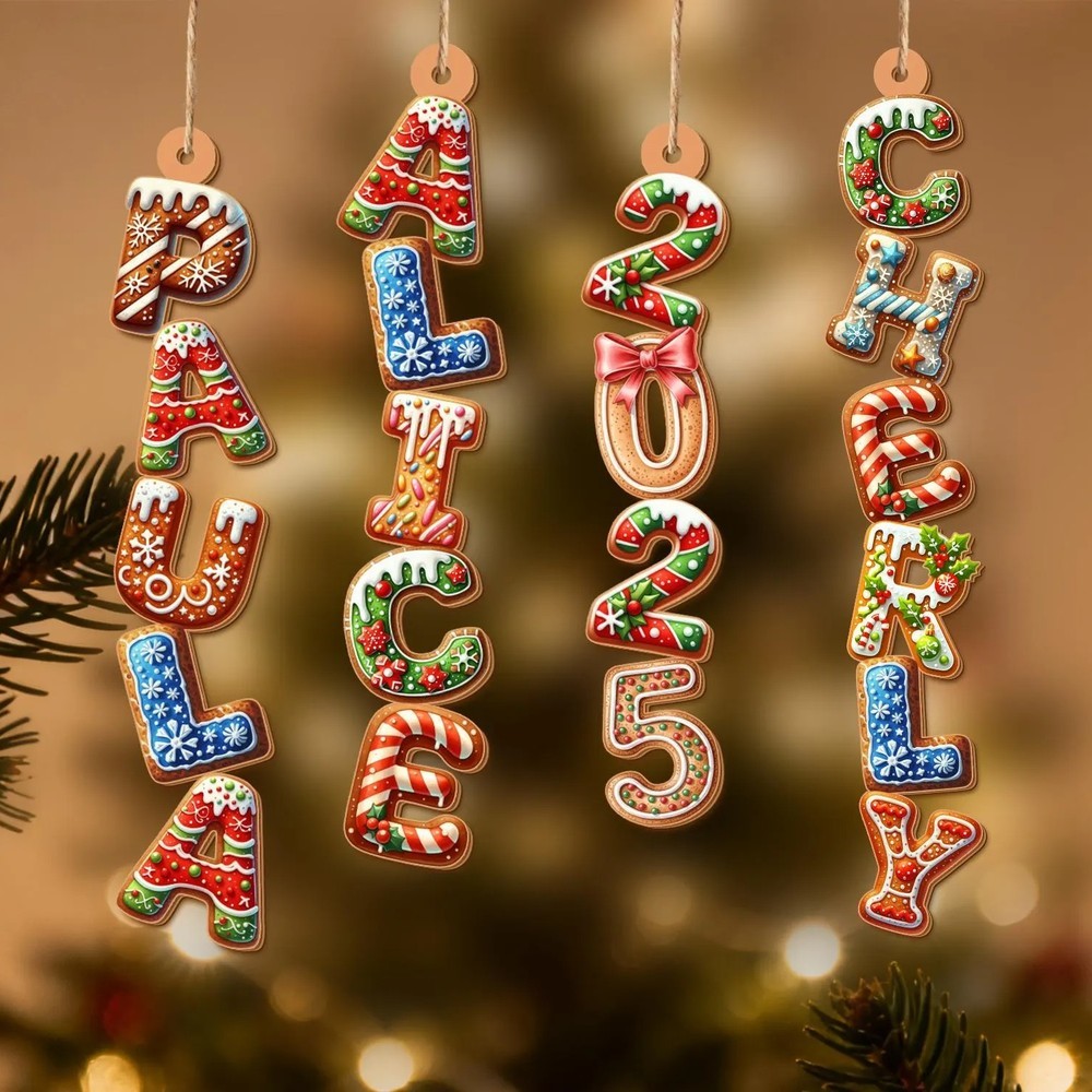 Personalized Gingerbread Alphabet Ornament Kids Name Ornament Christmas Tag for Stockings