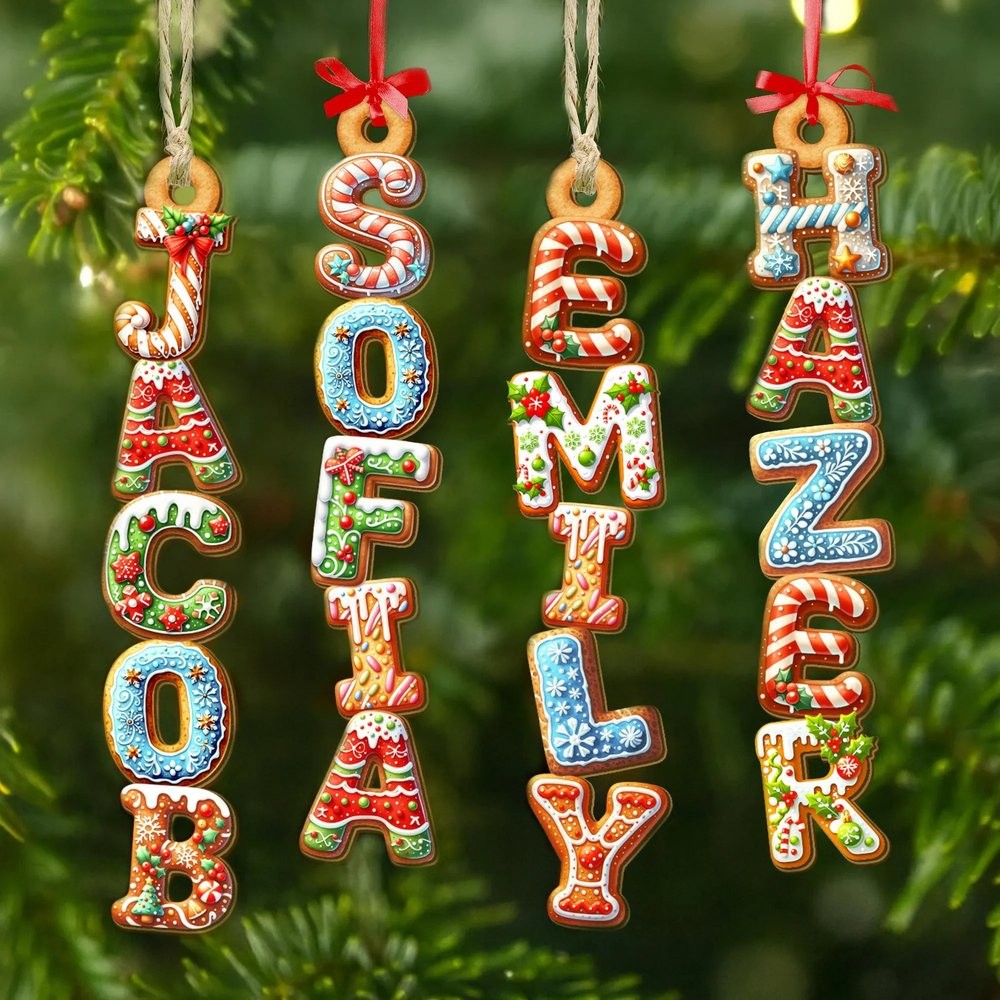 Personalized Gingerbread Alphabet Ornament Kids Name Ornament Christmas Tag for Stockings