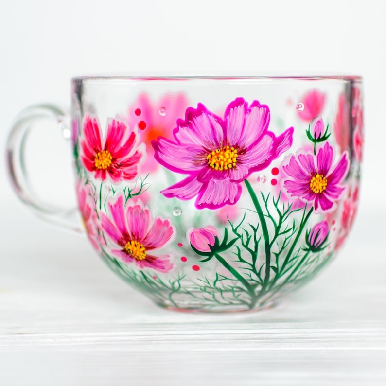 October Birth Flower Glass Mug Featuring Cosmos Flowers Mother Day Gift Birthday Gift 