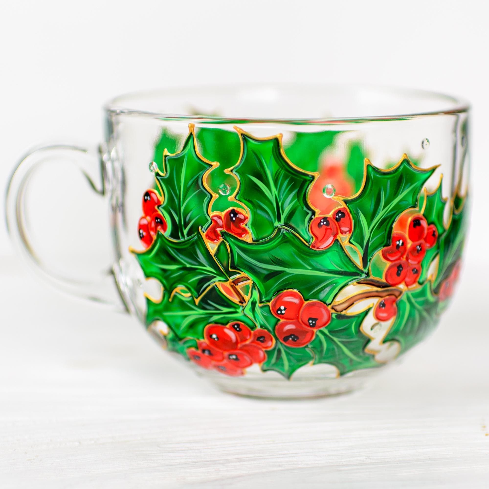 December Birth Flower Glass Mug Featuring Holly Flowers Mother Day Gift Birthday Gift 