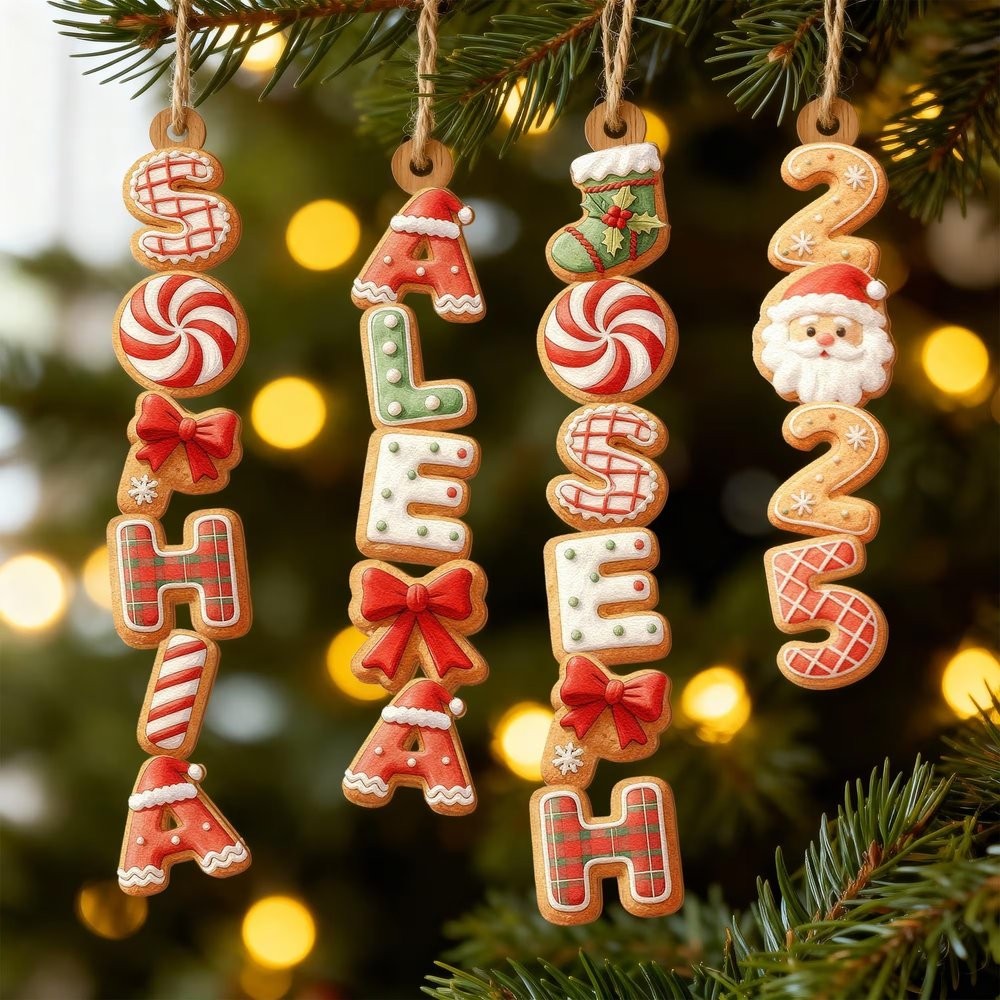 Personalized Gingerbread Alphabet Ornament Kids Name Ornament Christmas Tag for Stockings
