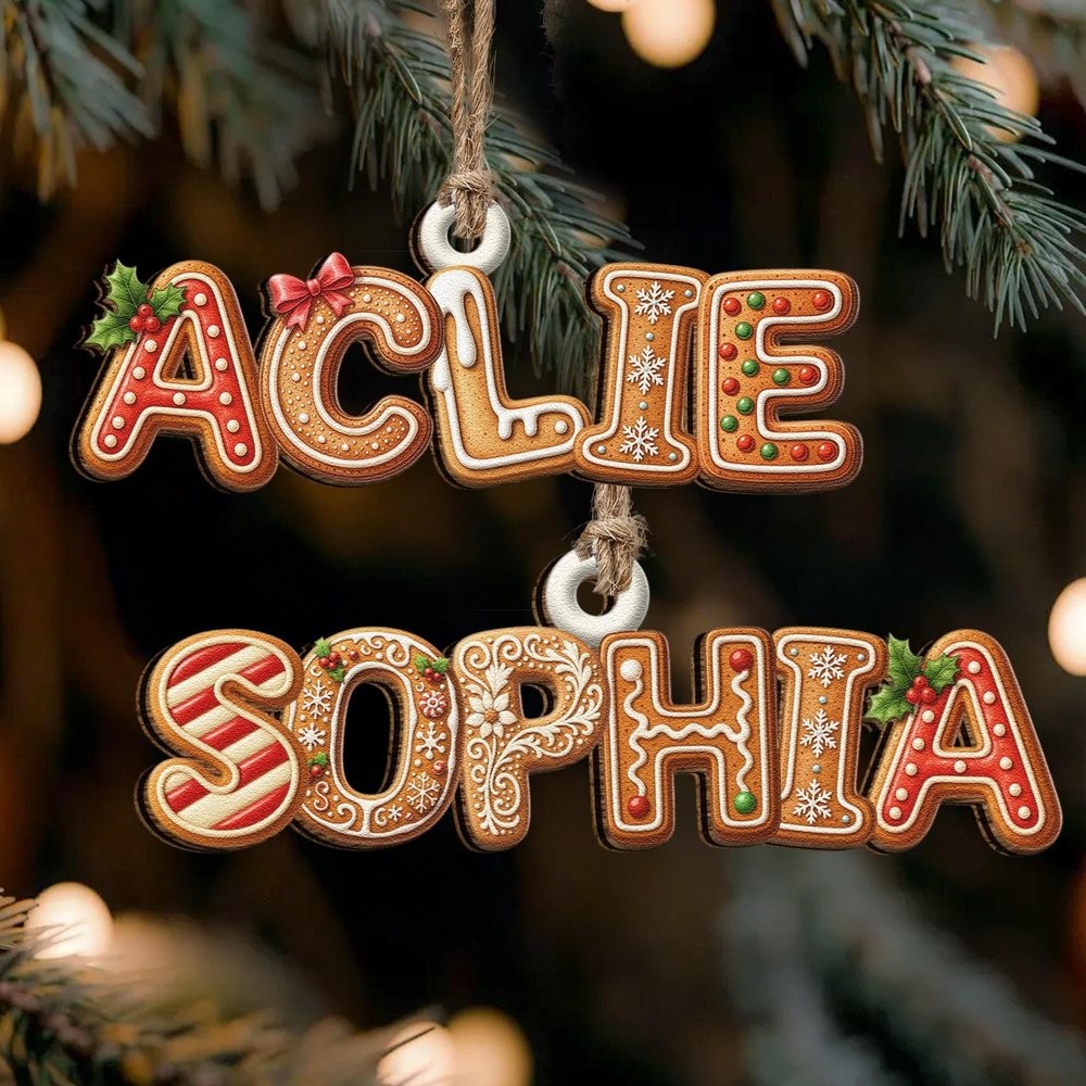 Personalized Gingerbread Alphabet Ornament Kids Name Ornament Christmas Tag for Stockings