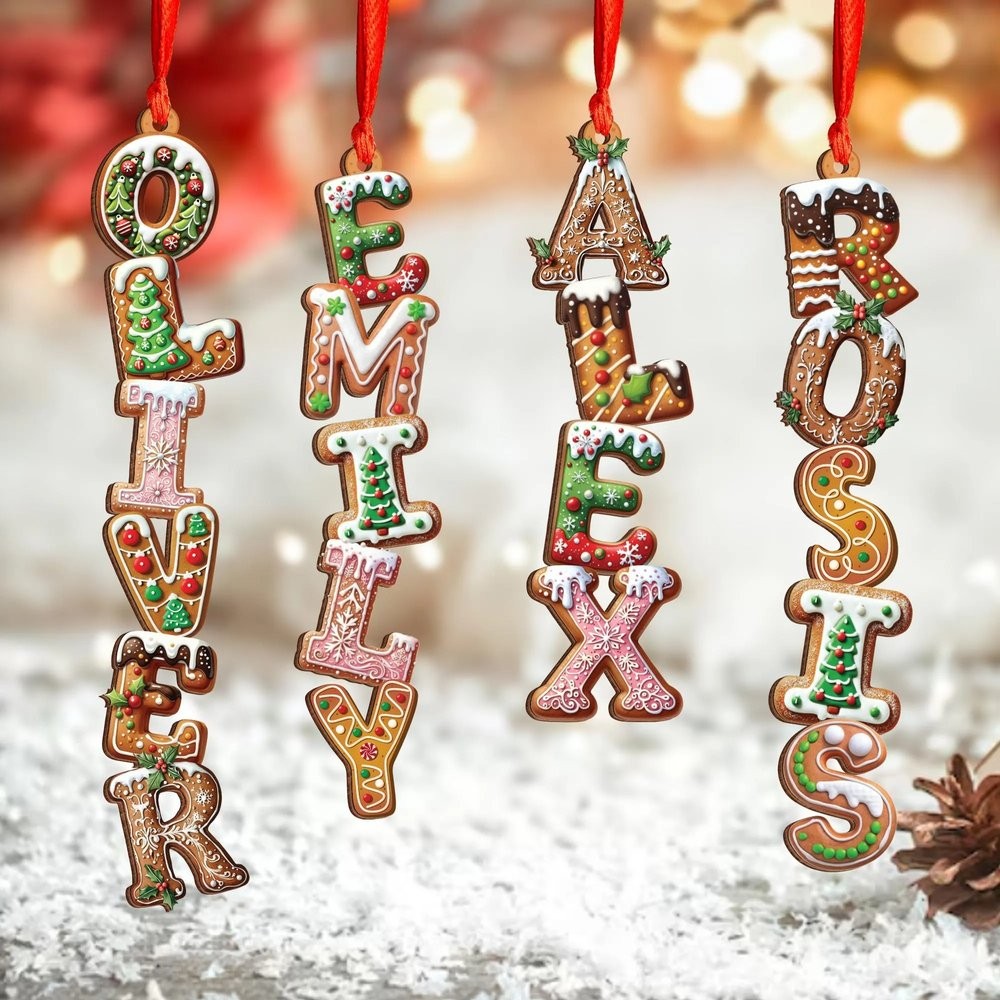 Personalized Gingerbread Alphabet Ornament Kids Name Ornament Christmas Tag for Stockings
