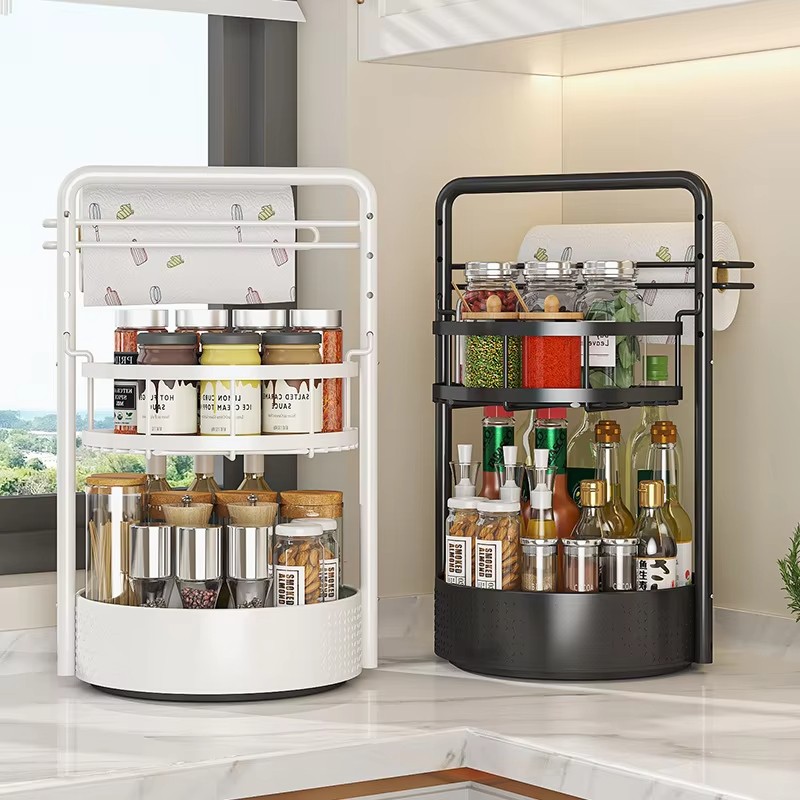 Rotating Kitchen Spice Rack with Jar Storage Organizer for Counter and Pantry