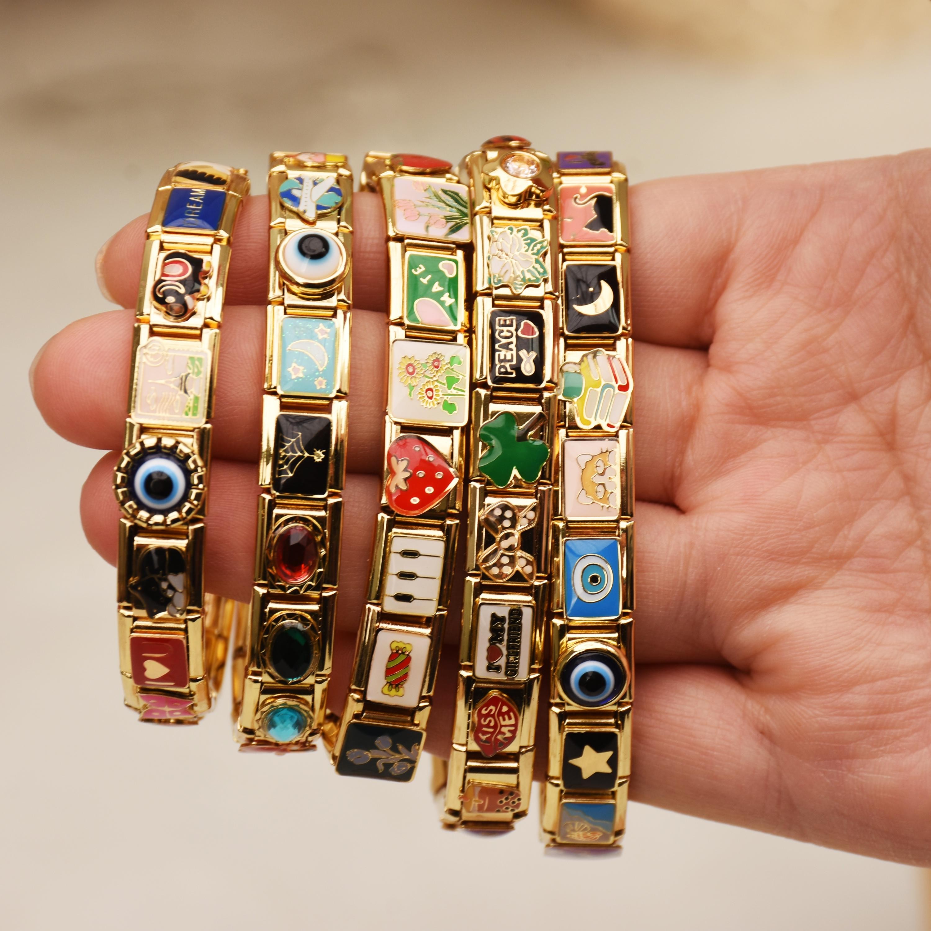 Custom Italian Vintage Charms Gold Bracelet Gift for Christmas