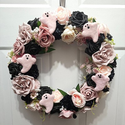 Pink Ghost Wreath Halloween Home Decor