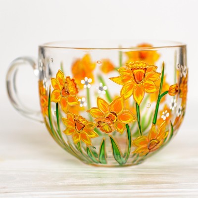 March Birth Flower Glass Mug Featuring Daffodil Flowers Mother Day Gift Birthday Gift 