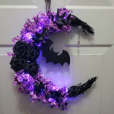 Bat Moon Wreath Gothic Crescent Moon Wreath