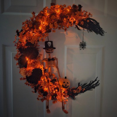 Halloween Skeleton Moon Wreath