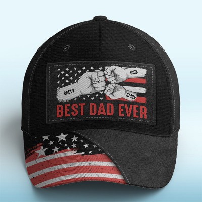 Personalized Dad Hat with Kids Names Leather Patch Trucker Hat Father's Day Gift