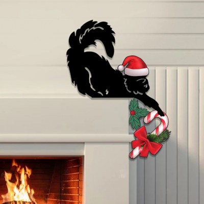 Cat with Christmas Candy Cane Door Corner Sign