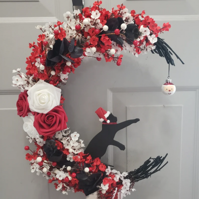 Black Cat Moon Wreath with Light Home Decor Christmas Wreath