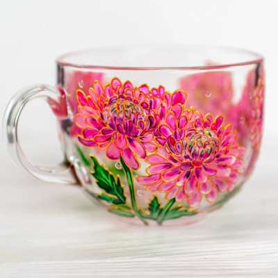 November Birth Flower Glass Mug Featuring Chrysanthemum Flowers Mother Day Gift Birthday Gift 