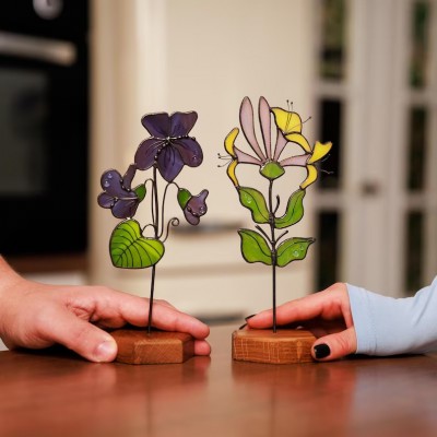 Stained Glass Flowers with Stake Mother Day Gift Spring Decoration