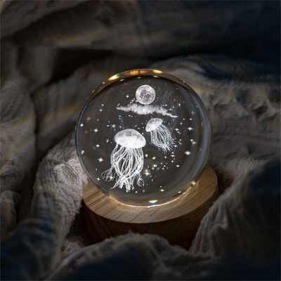 Personalized Jellyfish and Moon Globe Night Light Bedside Desk Lamp Baby Gift Birthday Gift Christmas Gift