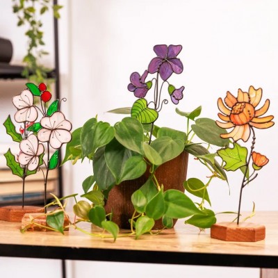 Stained Glass Flowers with Stake Mother Day Gift Spring Decoration