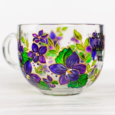 February Birth Flower Glass Mug Featuring Violet Flowers Mother Day Gift Birthday Gift 