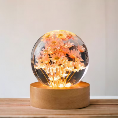 Personalized Dried Flower Globe Night Light Bedside Desk Lamp Baby Gift Birthday Gift Christmas Gift