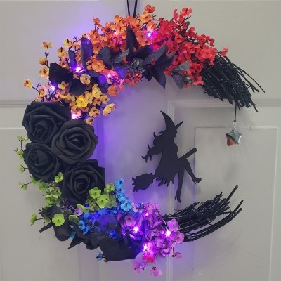 Flying Witch Moon Wreath Halloween Decor