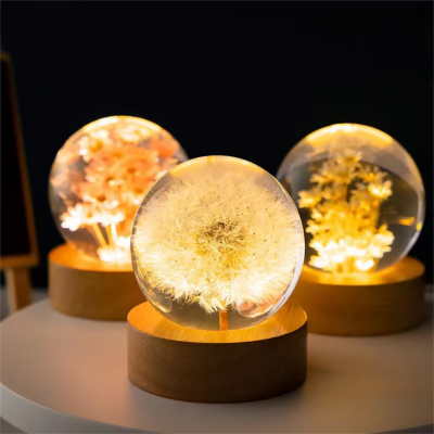 Personalized Dried Flower Globe Night Light Bedside Desk Lamp Baby Gift Birthday Gift Christmas Gift