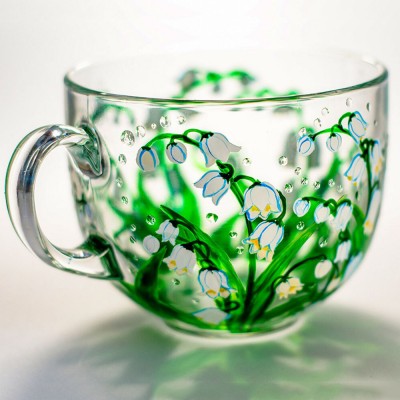 May Birth Flower Glass Mug Featuring Lily of the Valley Flowers Mother Day Gift Birthday Gift 