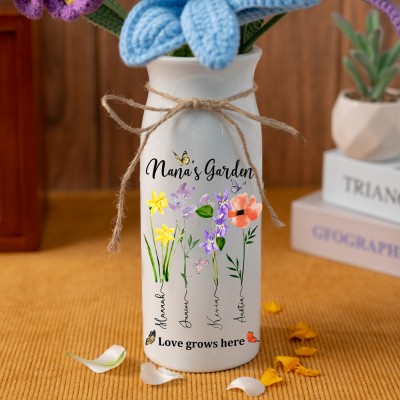 Custom Grandma's Garden Birth Flower Vase With Grandchildren Name For Mother's Day Gift
