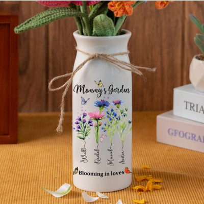 Custom Grandma's Garden Birth Flower Vase With Grandchildren Name For Mother's Day Gift