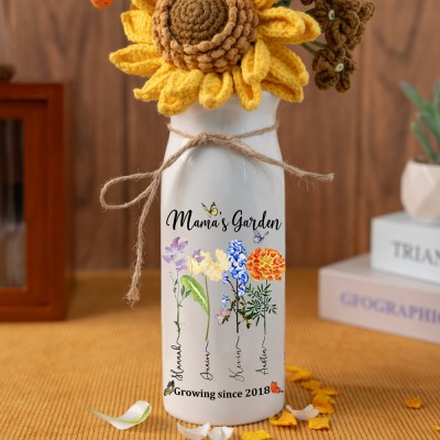 Custom Grandma's Garden Birth Flower Vase With Grandchildren Name For Mother's Day Gift