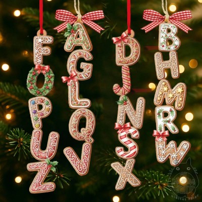 Personalized Gingerbread Alphabet Ornament Kids Name Ornament Christmas Tag for Stockings