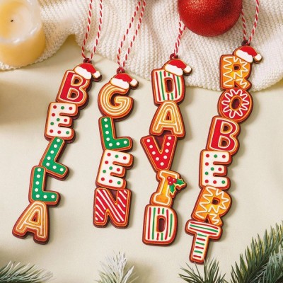 Personalized Gingerbread Alphabet Ornament Kids Name Ornament Christmas Tag for Stockings