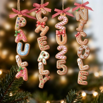 Personalized Gingerbread Alphabet Ornament Kids Name Ornament Christmas Tag for Stockings