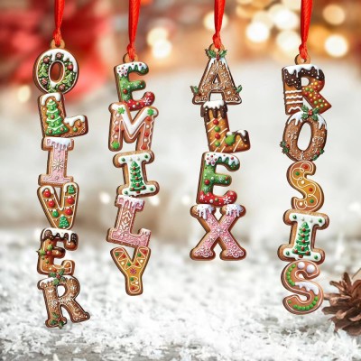 Personalized Gingerbread Alphabet Ornament Kids Name Ornament Christmas Tag for Stockings