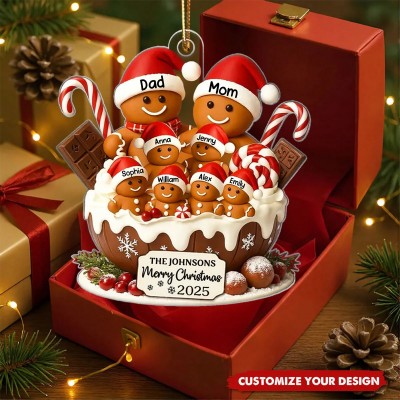Personalized Gingerbread Acrylic Ornament with Kids Names Gingerbread Family Holiday Delight Christmas Decor