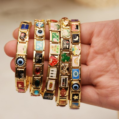 Custom Italian Vintage Charms Gold Bracelet Gift for Christmas
