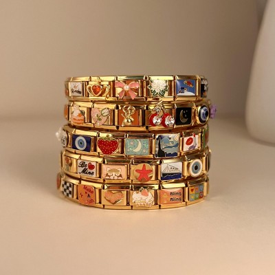 Custom Italian Vintage Charms Gold Bracelet Gift for Christmas