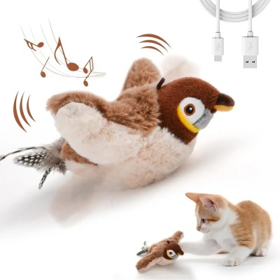 Interactive Cat Toys Rechargeable Flying Bird Cat Toy Chirping Flapping Bird(no Flying) Can Add Catnip